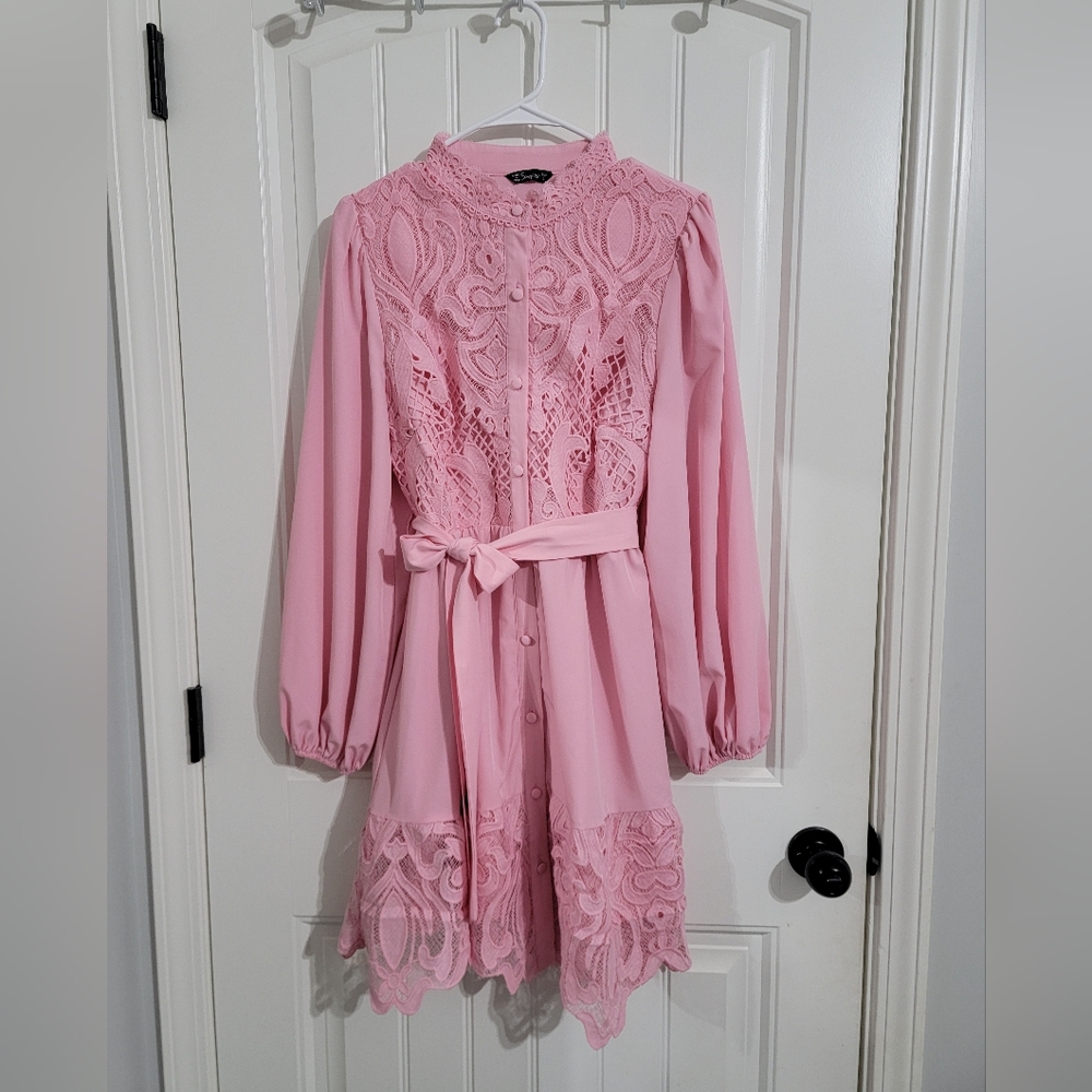 Pink Lace Button-Up Dress Size L